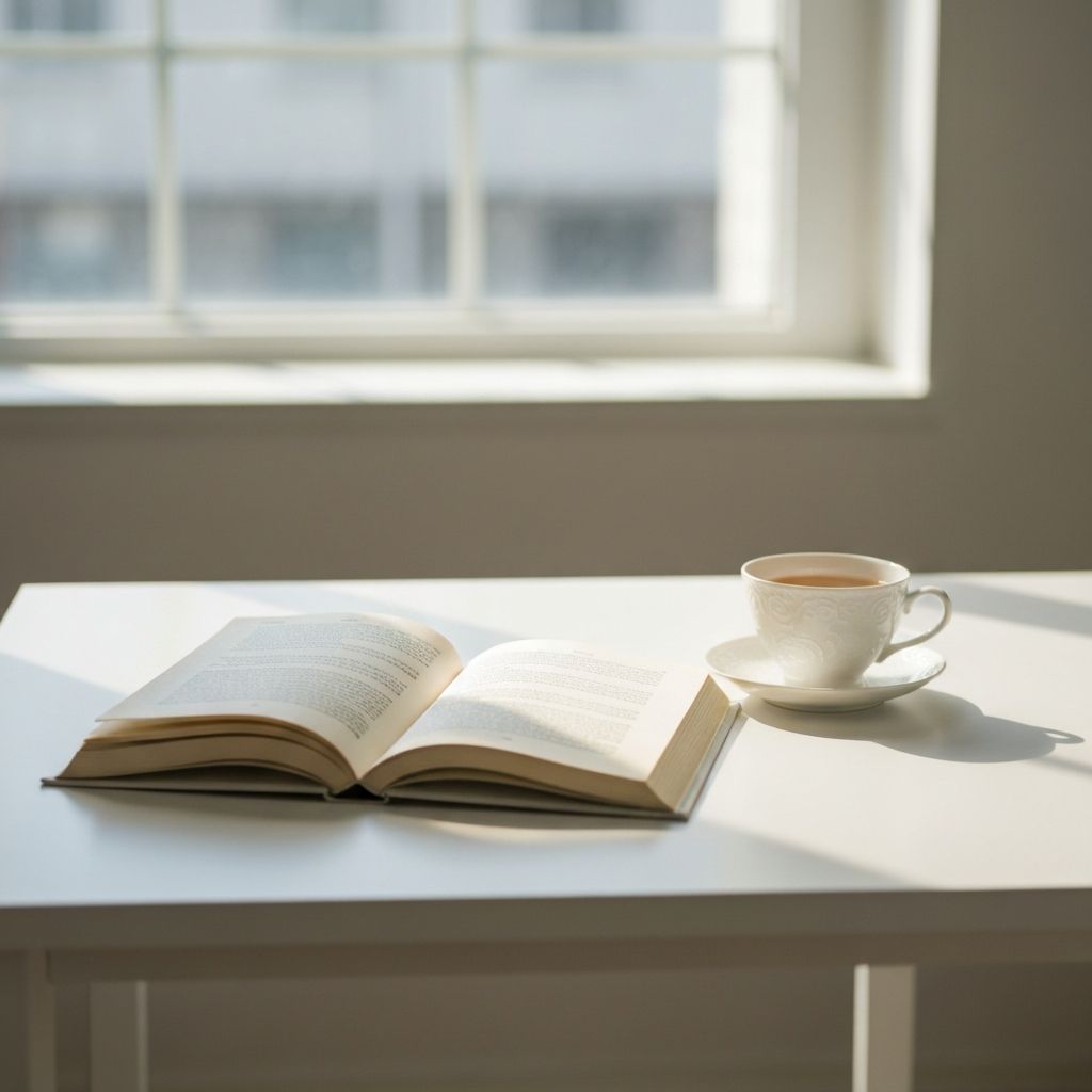 Minimalist table setting with book